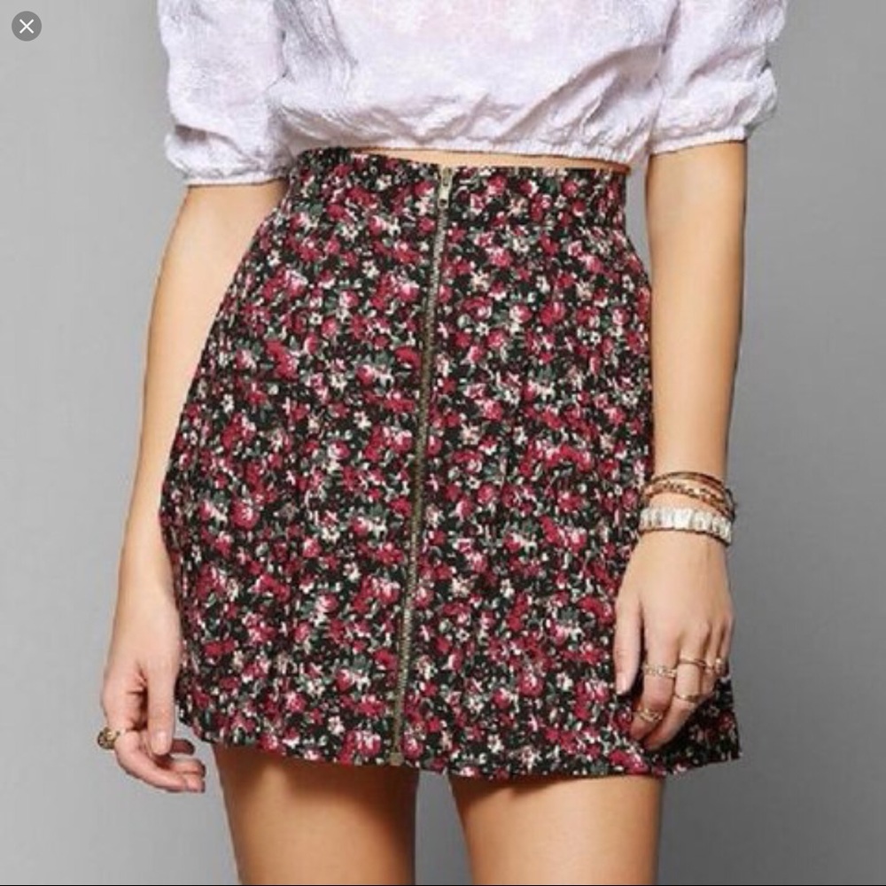 UO Pins and Needles Floral Zip Front Skirt